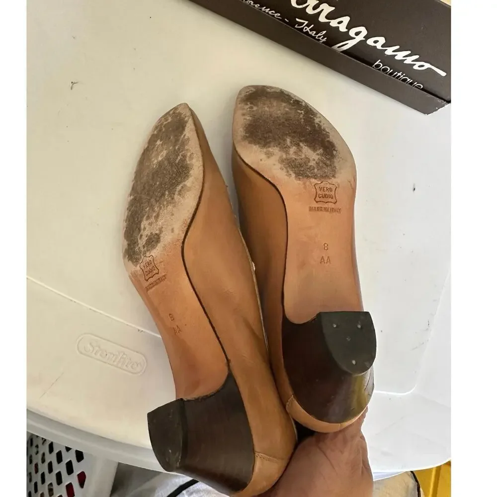Vintage Salvatore Ferragamo Brown Leather Slip On Pump Heels loafers Size 8